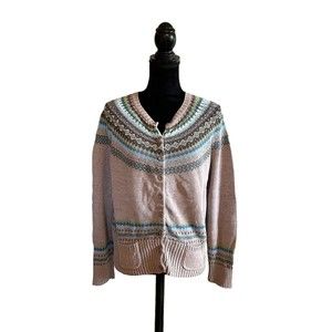Tiara International Wom Lg Pink Beige Fair Isle Norwegian Icelandic Sweater